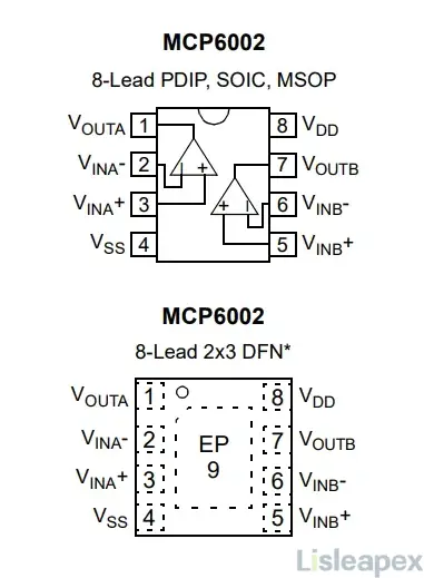 MCP6002 Pinout