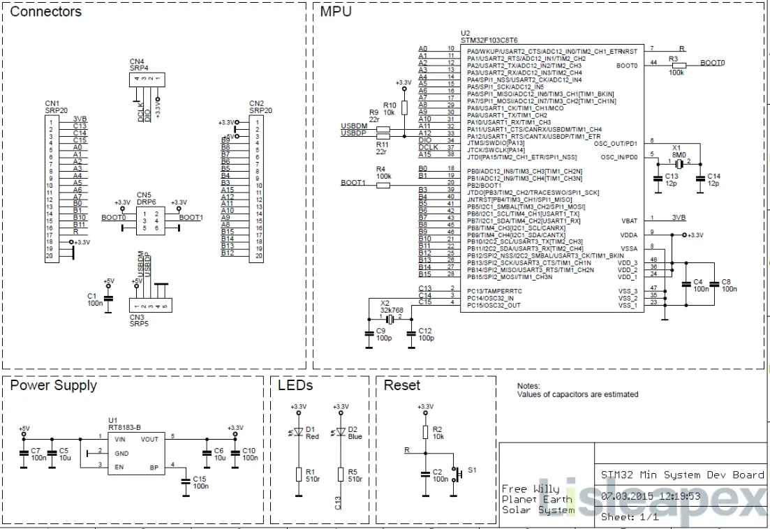STM32F103C8T6 Blue Pill Development Board Schematic Diagram